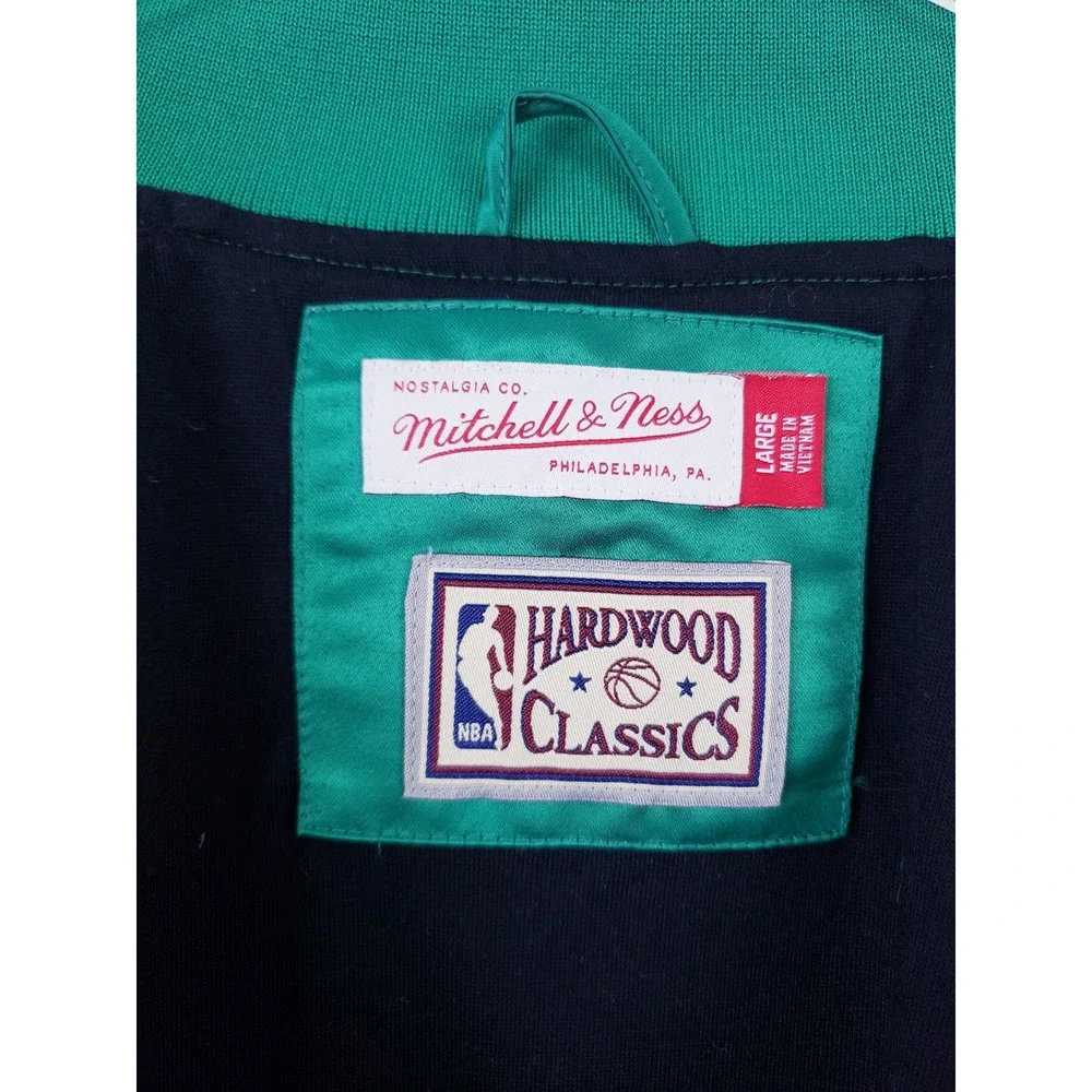 Boston Celtics Satin Varsity Jacket Green Snap Front Mitchell & Ness Mens Large